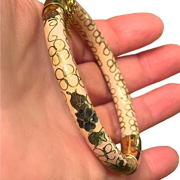 Vintage gold finish cloissone hand painted Chinese bracelet peach - Picture 8 of 9